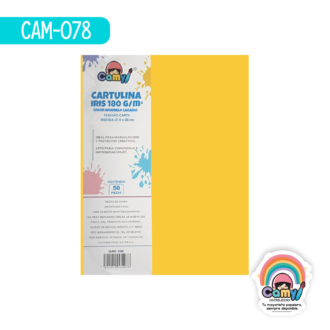 CAM-078 CARTULINA CARTA CAMY AMARILLO CANARIO 180GR 50H
