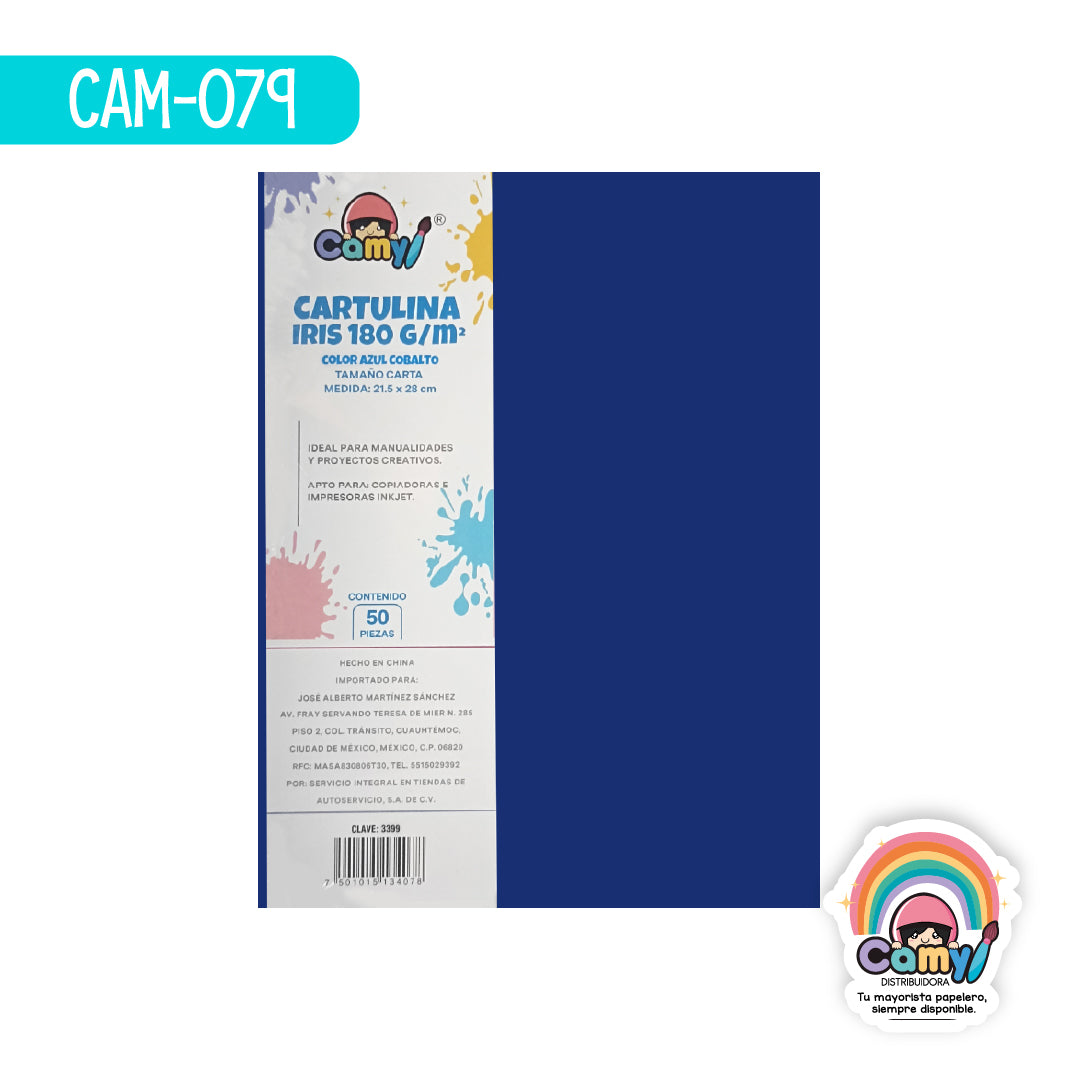 CAM-079 CARTULINA CARTA CAMY AZUL COBALTO 180GR 50H