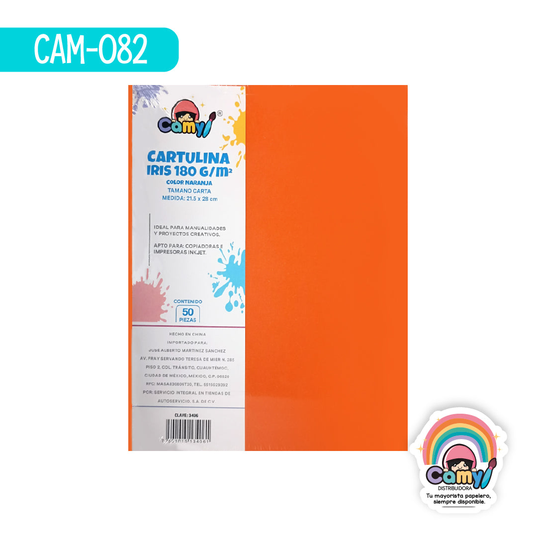 CAM-082 CARTULINA CARTA CAMY NARANJA 180GR 50H