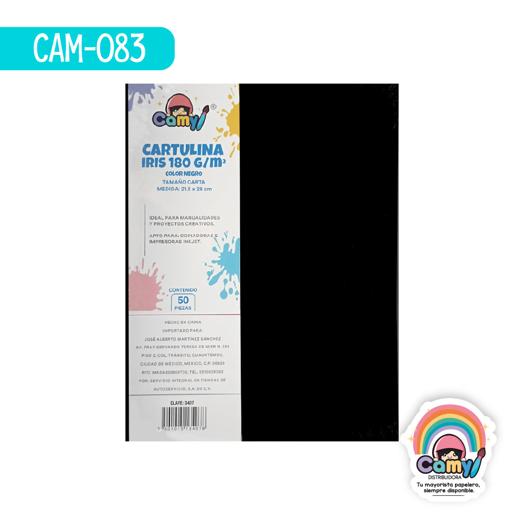 CAM-083 CARTULINA CARTA CAMY NEGRO 180GR 50H