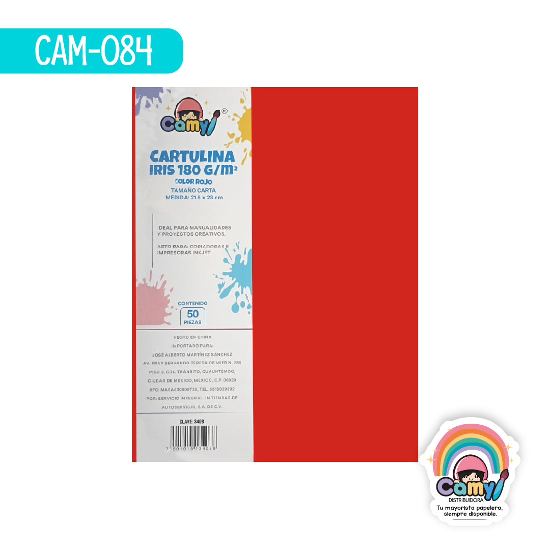 CAM-084 CARTULINA CARTA CAMY ROJO 180GR 50H