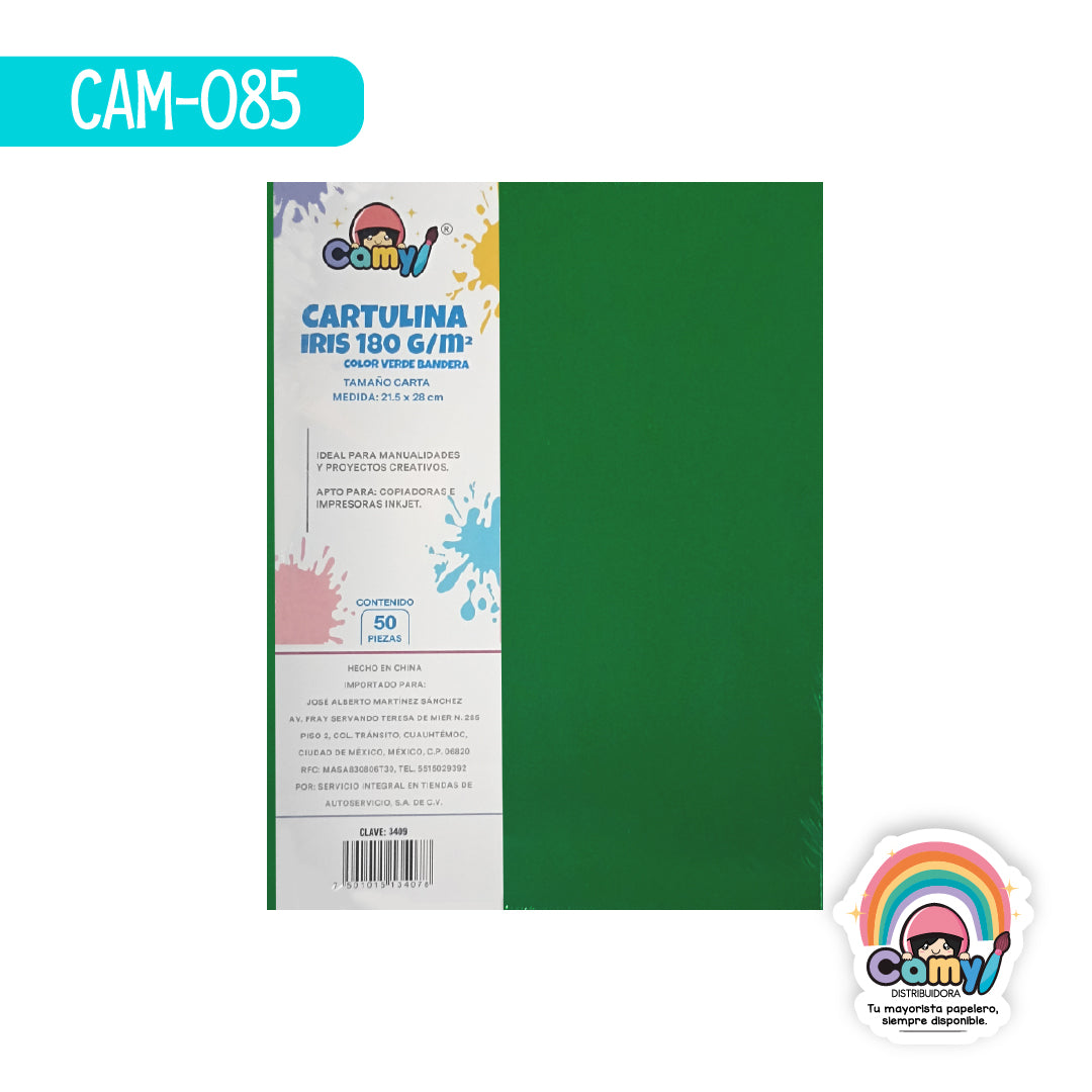 CAM-085 CARTULINA CARTA CAMY VERDE BANDERA 180GR 50H