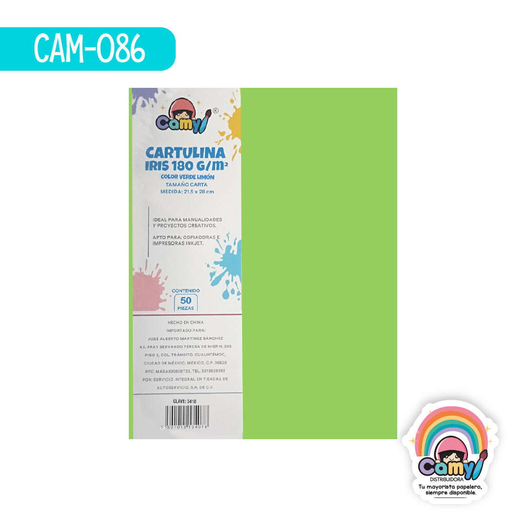 CAM-086 CARTULINA CARTA CAMY VERDE LIMON 180GR 50H