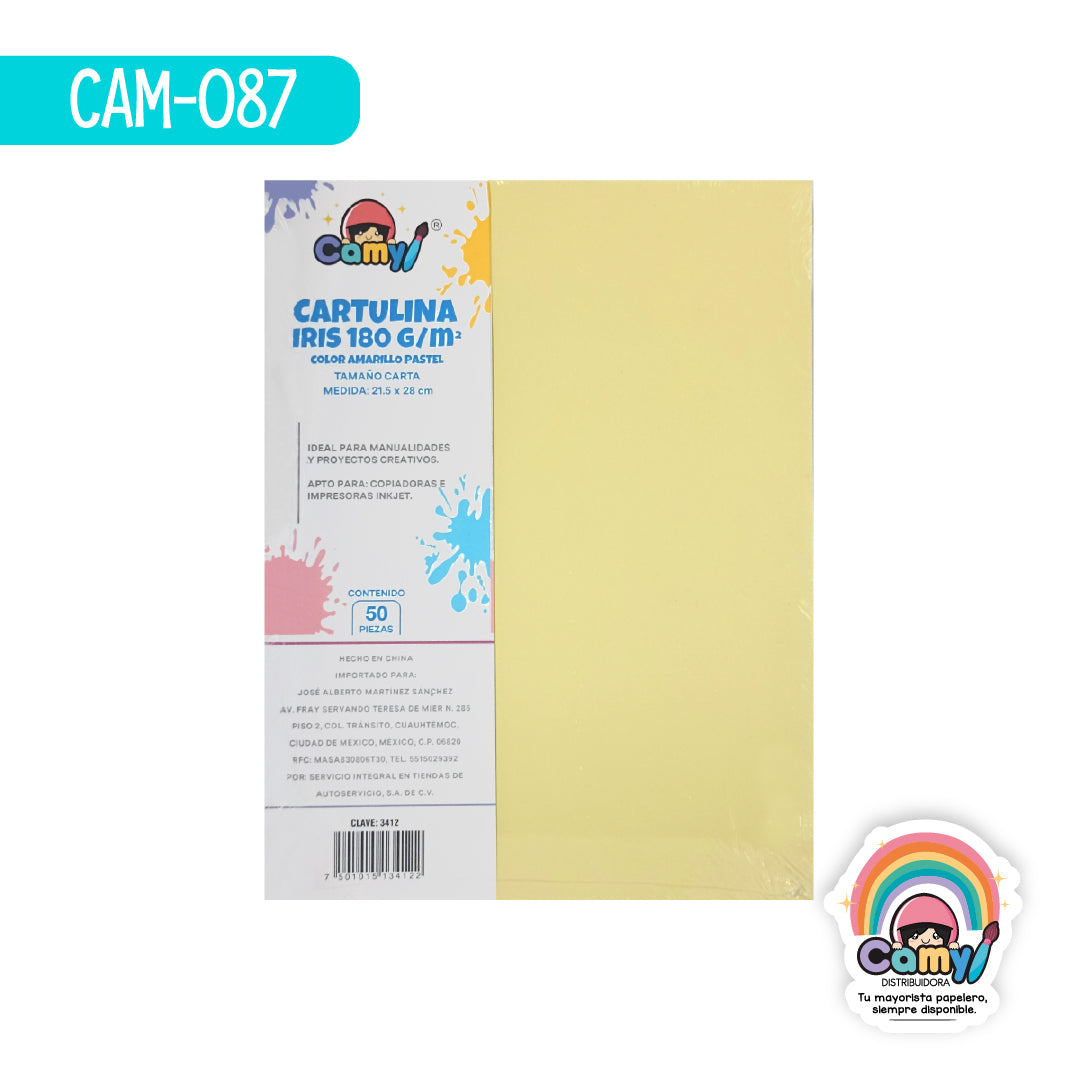 CAM-087 CARTULINA CARTA CAMY PASTEL C AMARILLO 180GR 50H