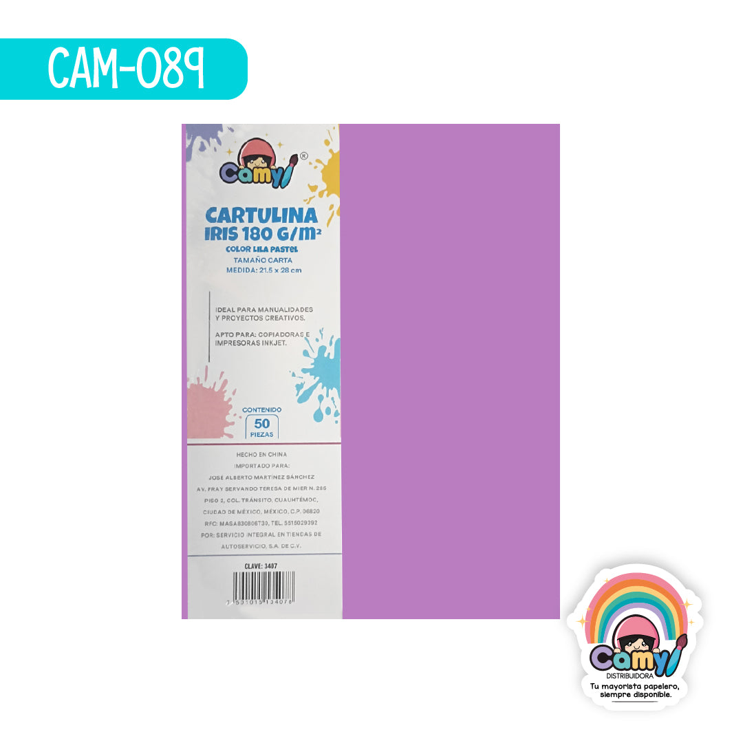 CAM-089 CARTULINA CARTA CAMY PASTEL C LILA 180GR 50H