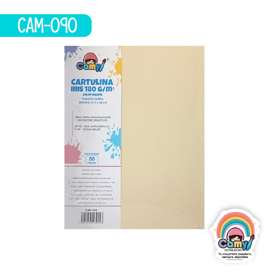 CAM-090 CARTULINA CARTA CAMY PASTEL C MARFIL 180GR 50H