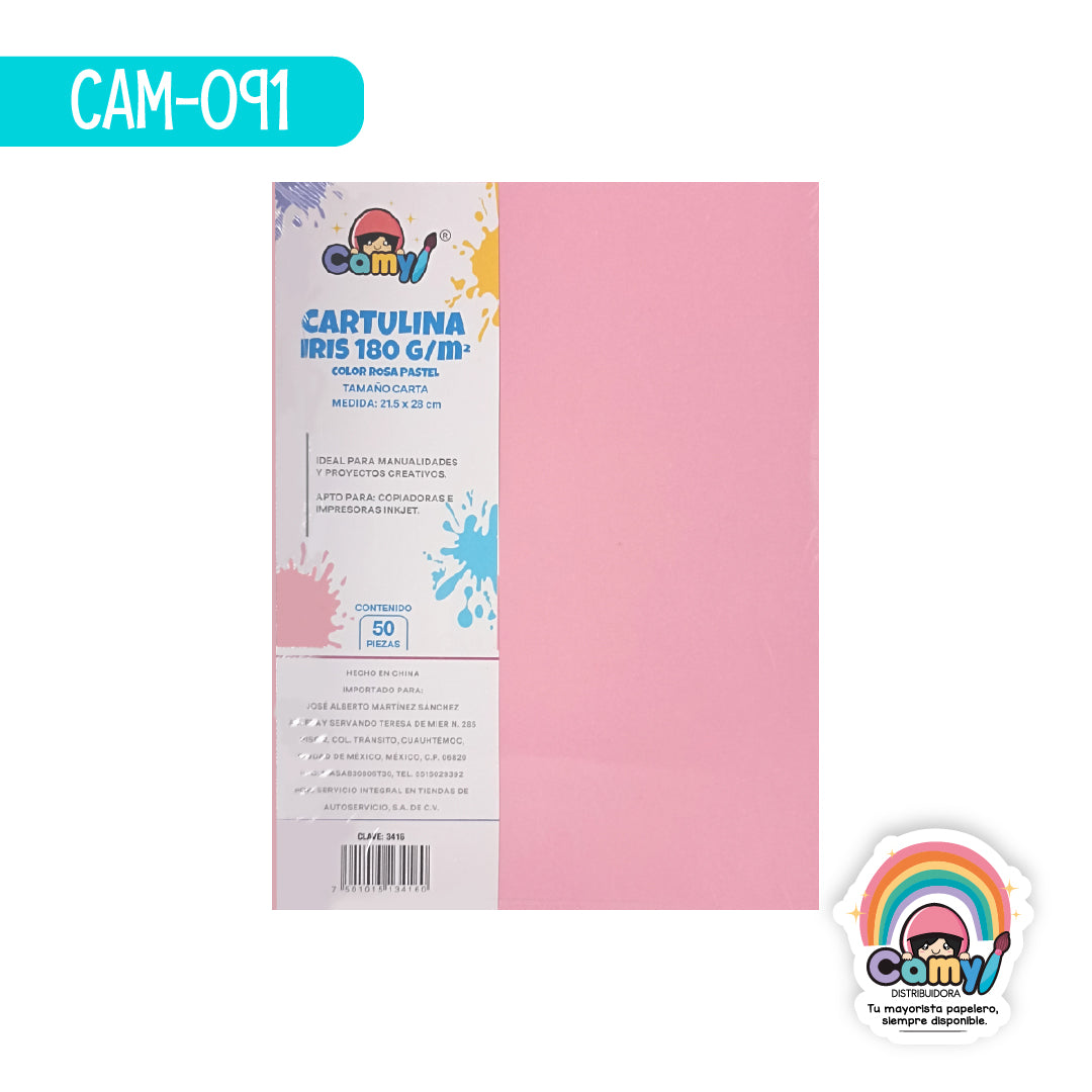 CAM-091 CARTULINA CARTA CAMY PASTEL C ROSA 180GR 50H
