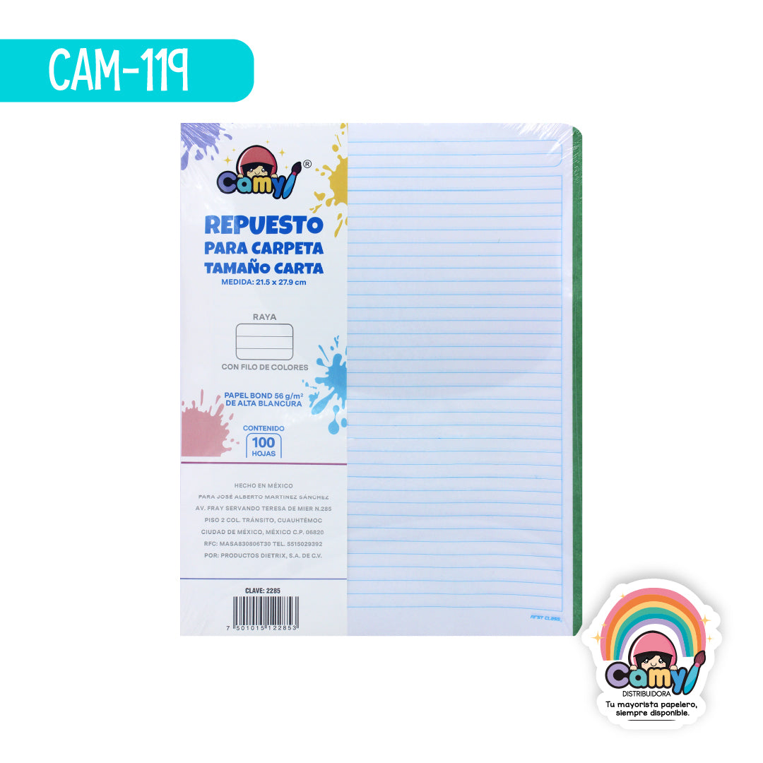 CAM-119 REPUESTO PARA CARPETA T/CARTA CAMY RAYA
