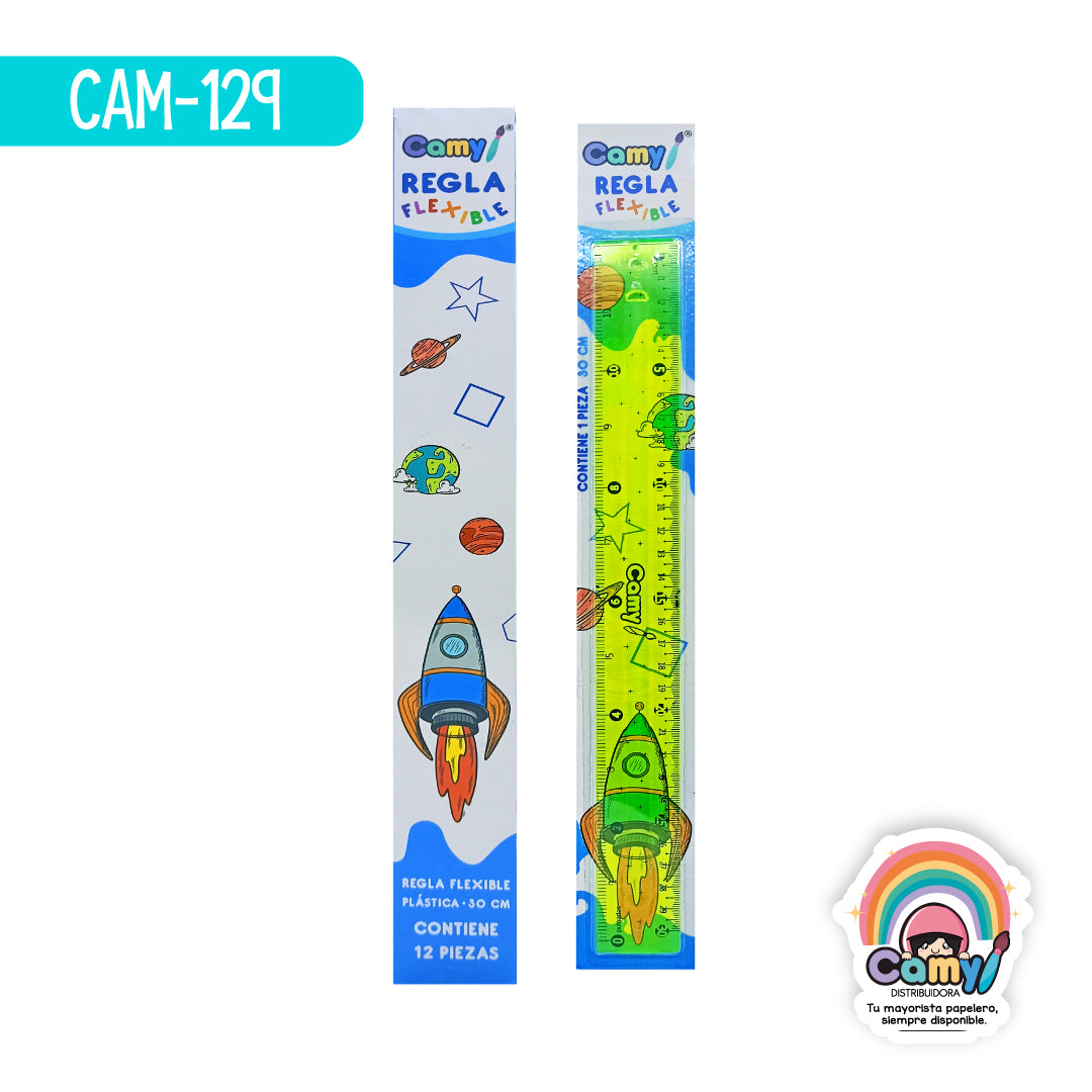 CAM-129 REGLA CAMY FLEXIBLE DE COLORES C/12