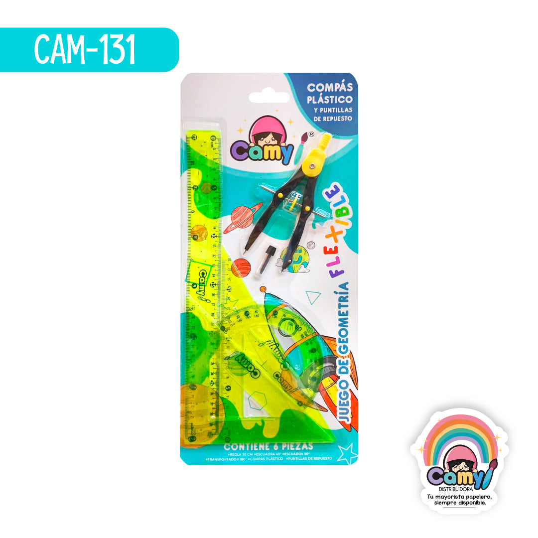 CAM-131 JUEGO DE GEOMETRIA CAMY FLEXIBLE C/COMPAS PLASTICO