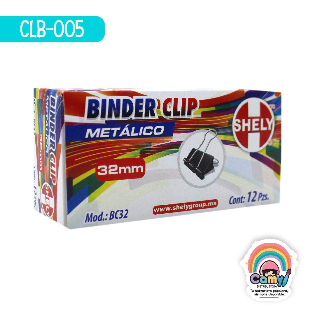 CLB-005 BLINDER CLIP METALICO 32MM CAJA C/12 SHELY