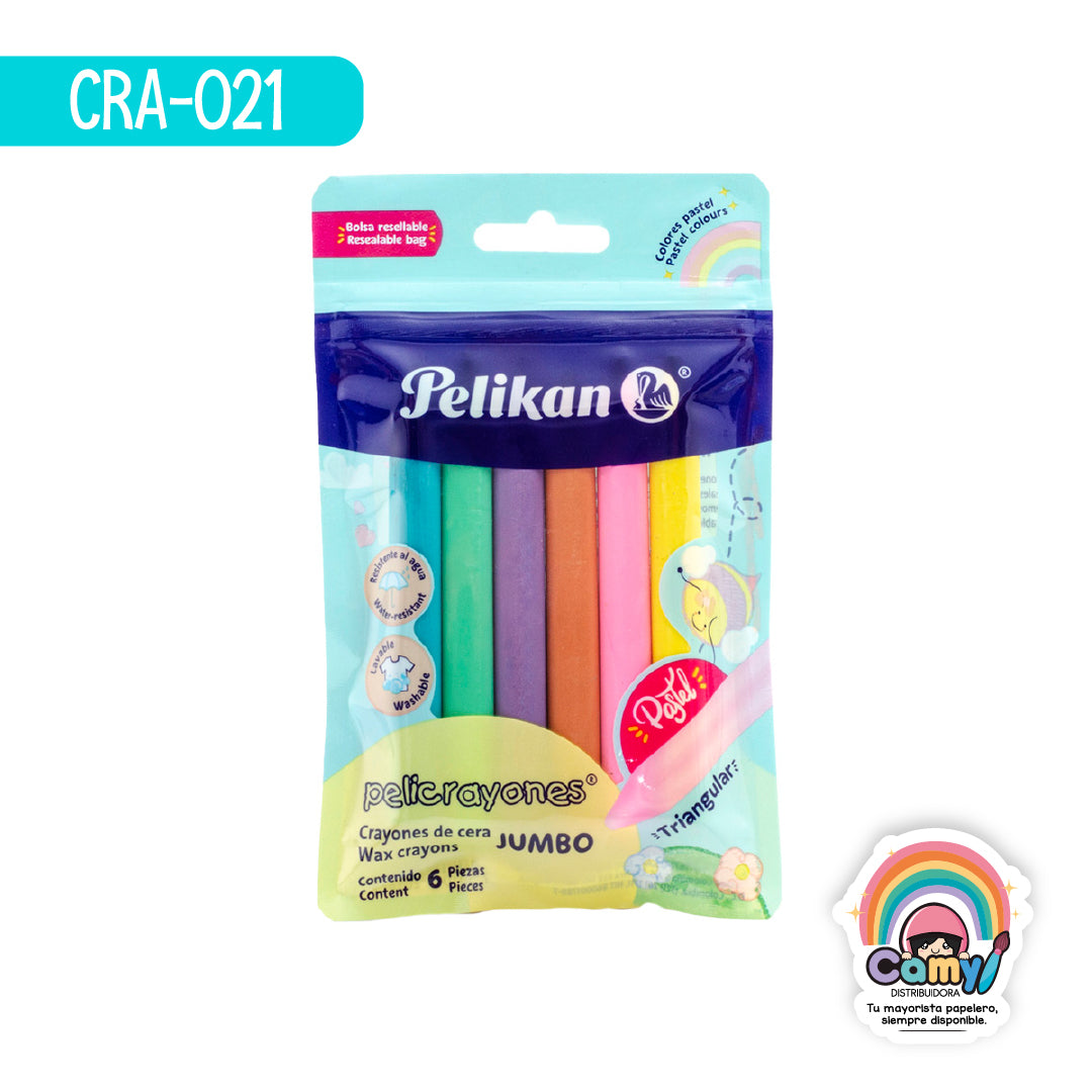 CRA-021 PELICRAYONES JUMBO TRIANG PASTEL C/6 PELIKAN