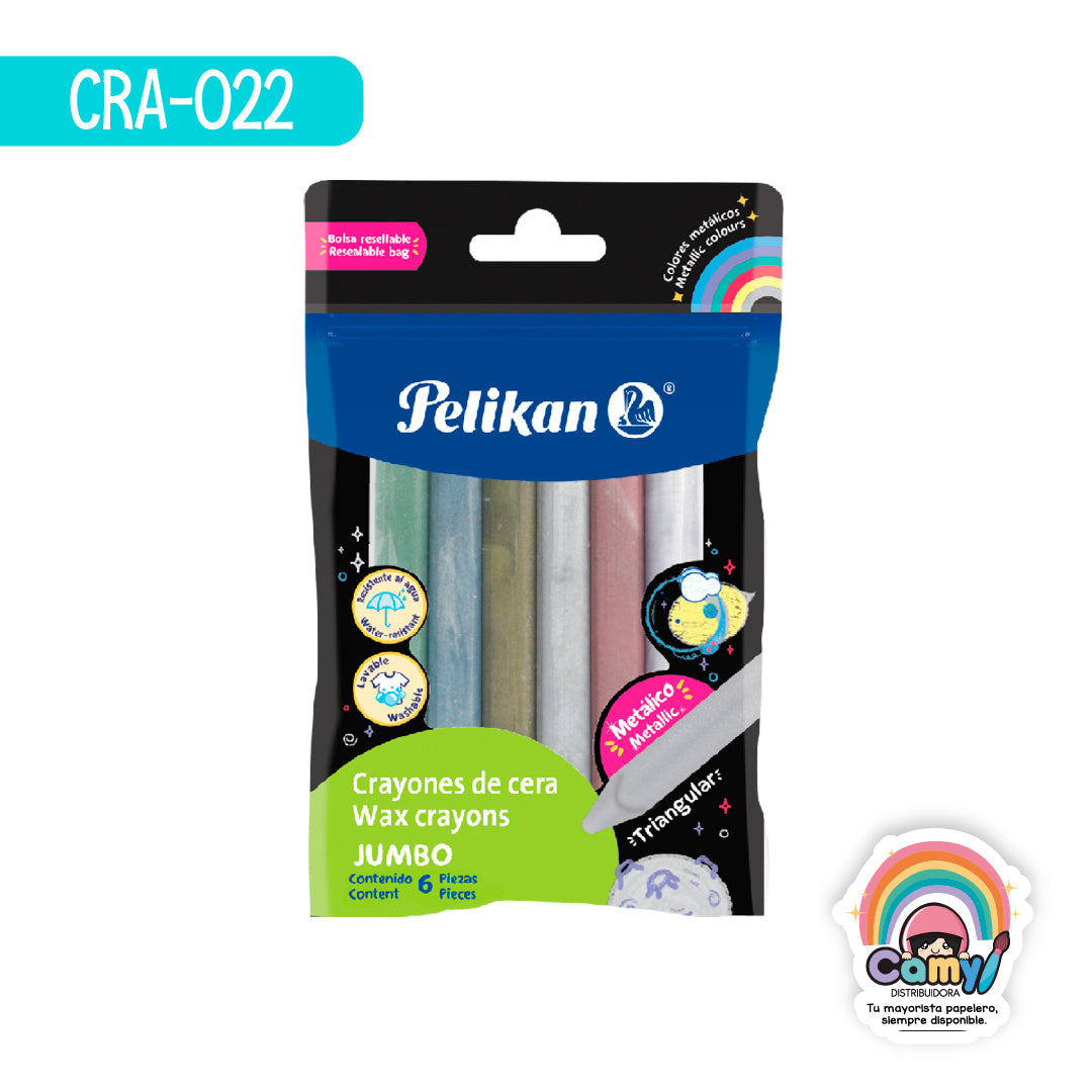 CRA-022 PELICRAYONES JUMBO TRIANG METALICO C/6 PELIKAN
