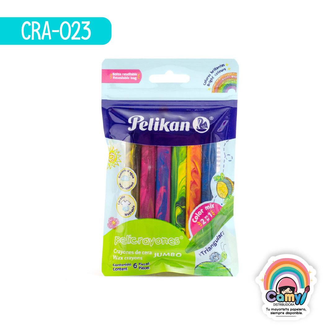 CRA-023 PELICRAYONES JUMBO TRIANG COLOR MIX C/6 PELIKAN