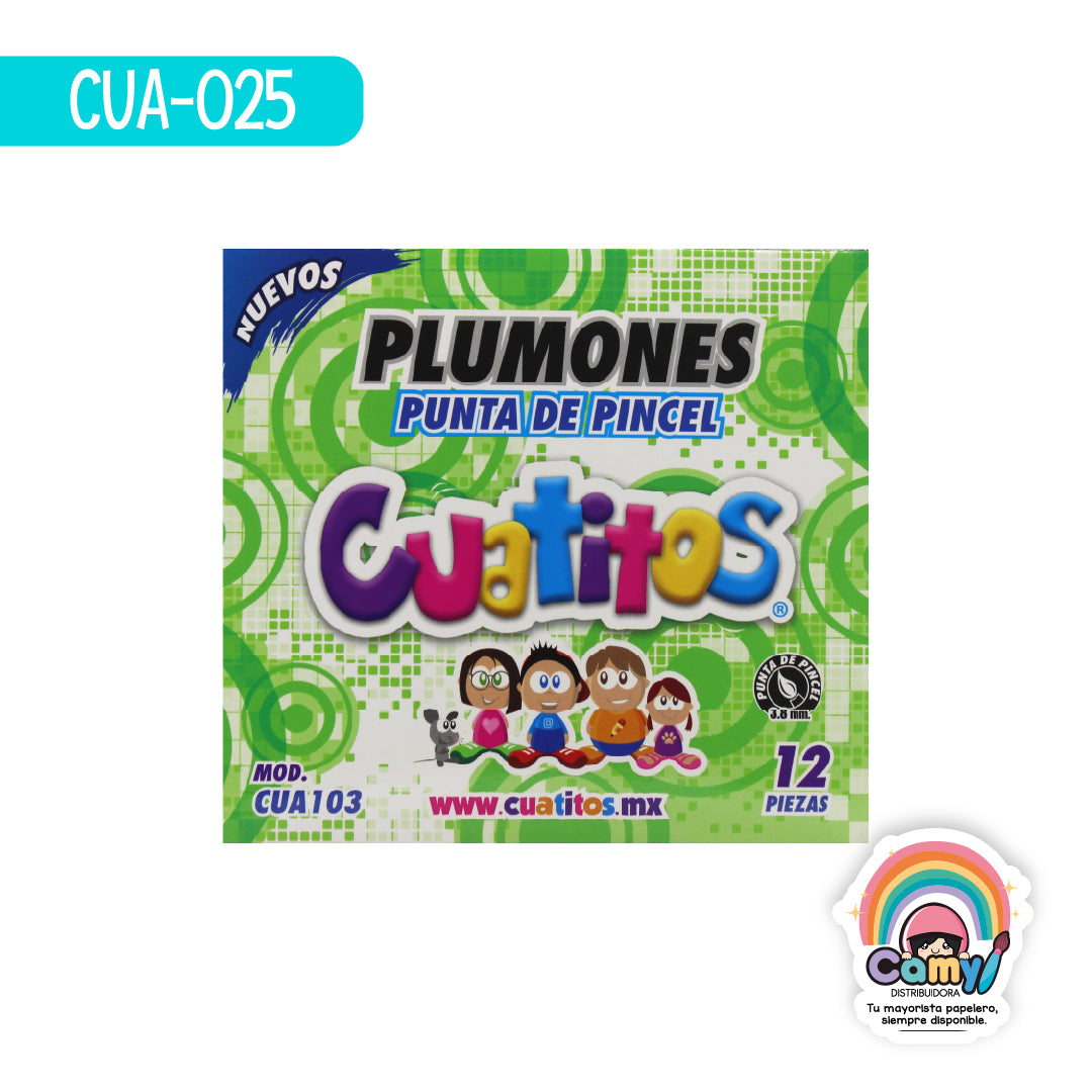 CUA-025 PLUMINES CUATITOS DE COLORES PUNTA DE PINCEL 12PZ. SHELY