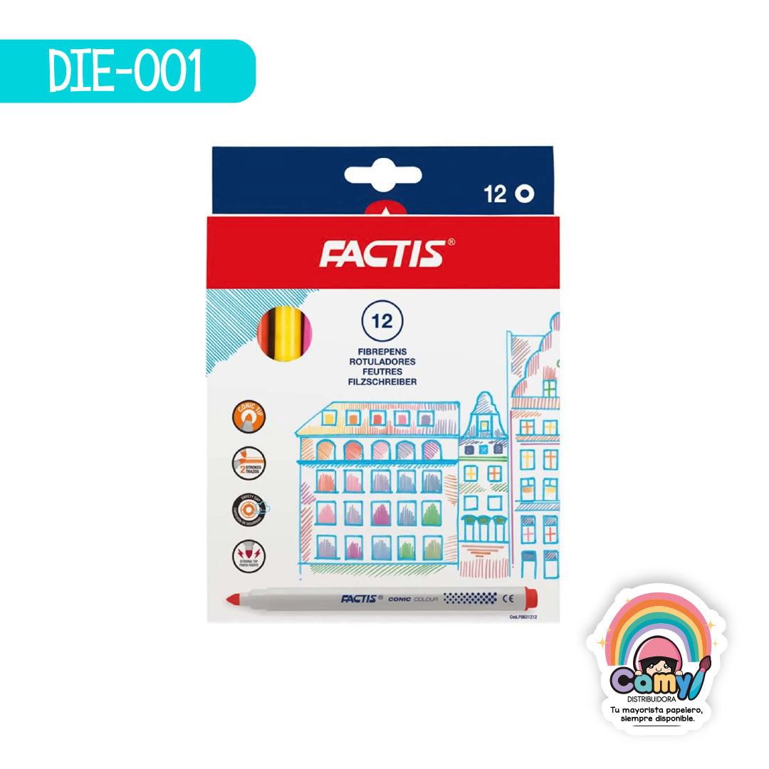 DIE-001 ROTULADORES FACTIS PUNTA CONICA C/12 5MM