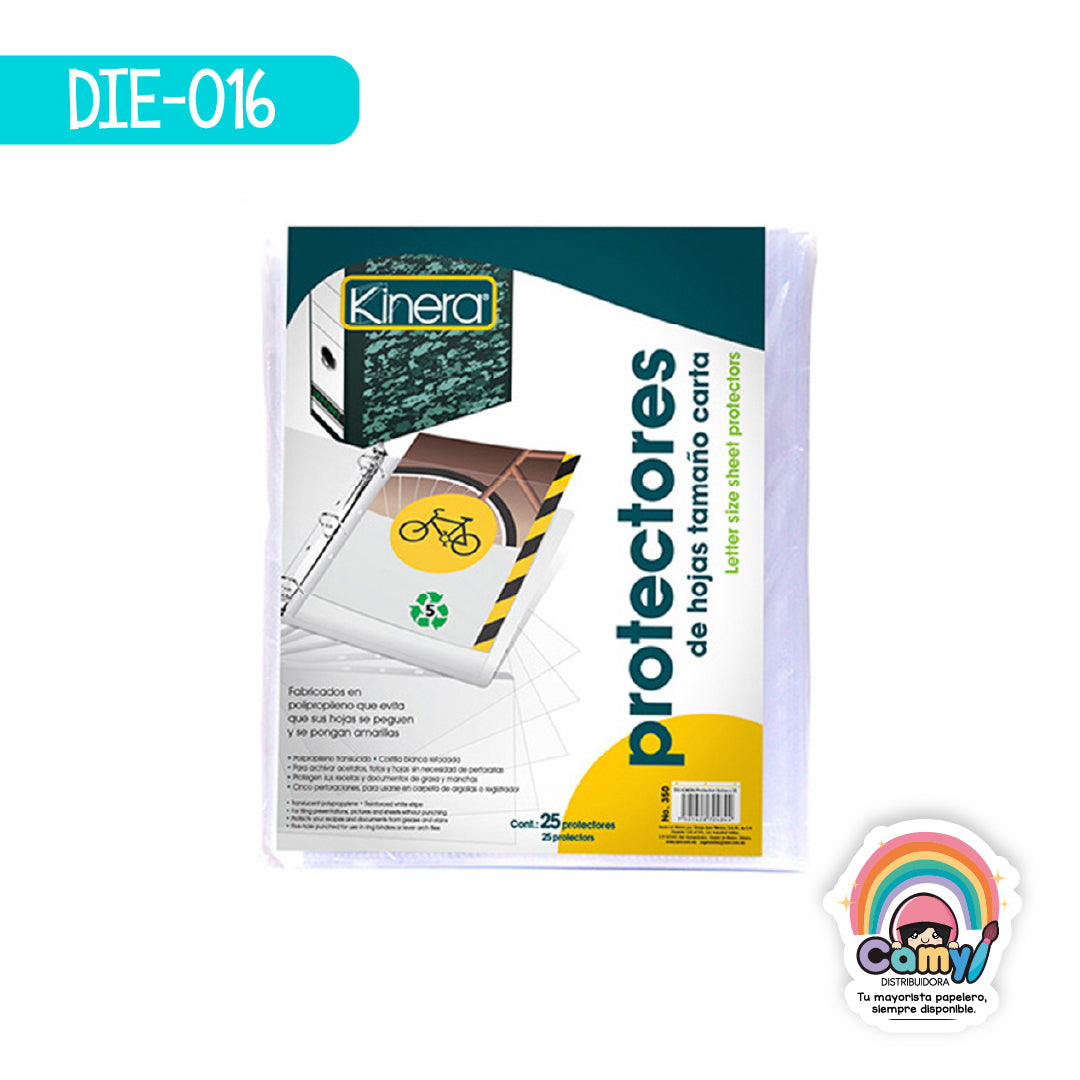DIE-016 PROTECTORES DE HOJAS TAMAÑO CARTA KINERA C/25 AZOR