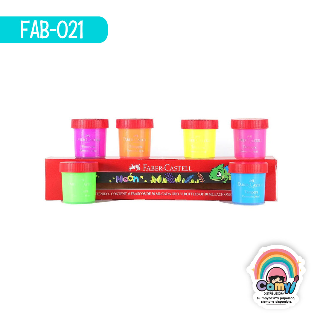FAB-021 TEMPERA FABER-CASTELL NEÓN 30 ML CAJA C/6
