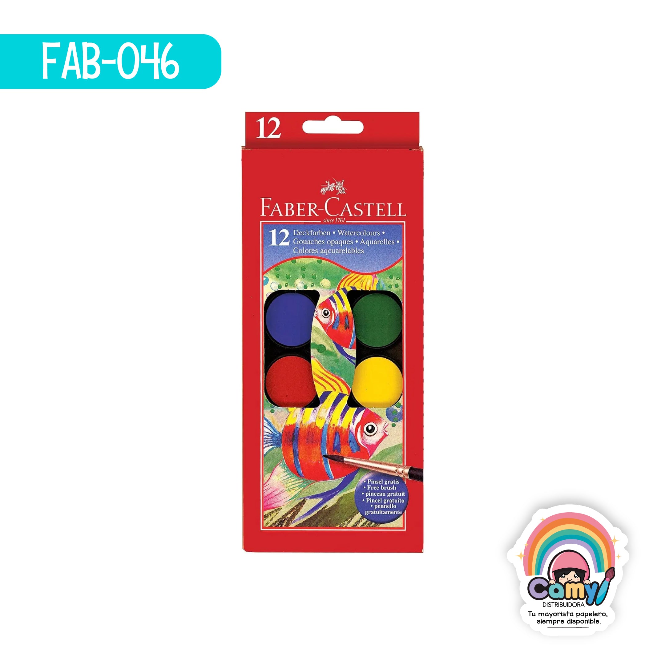 FAB-046 ACUARELAS DE COLOR FABER-CASTELL EST C/12 + PINCEL