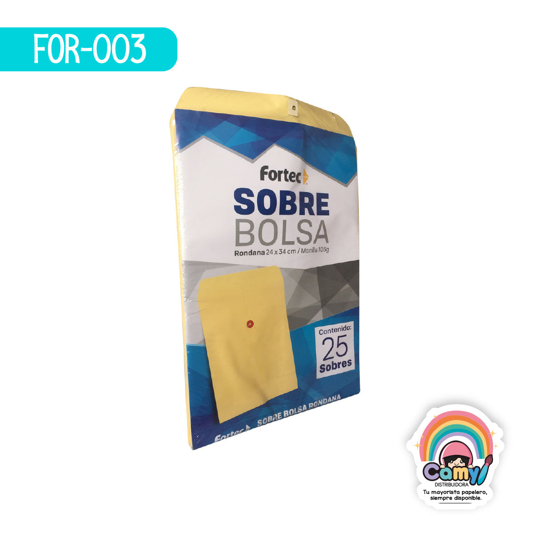 FOR-003 SOBRE BOLSA RON 24X34CM MANILA 105G C/25 FORTEC