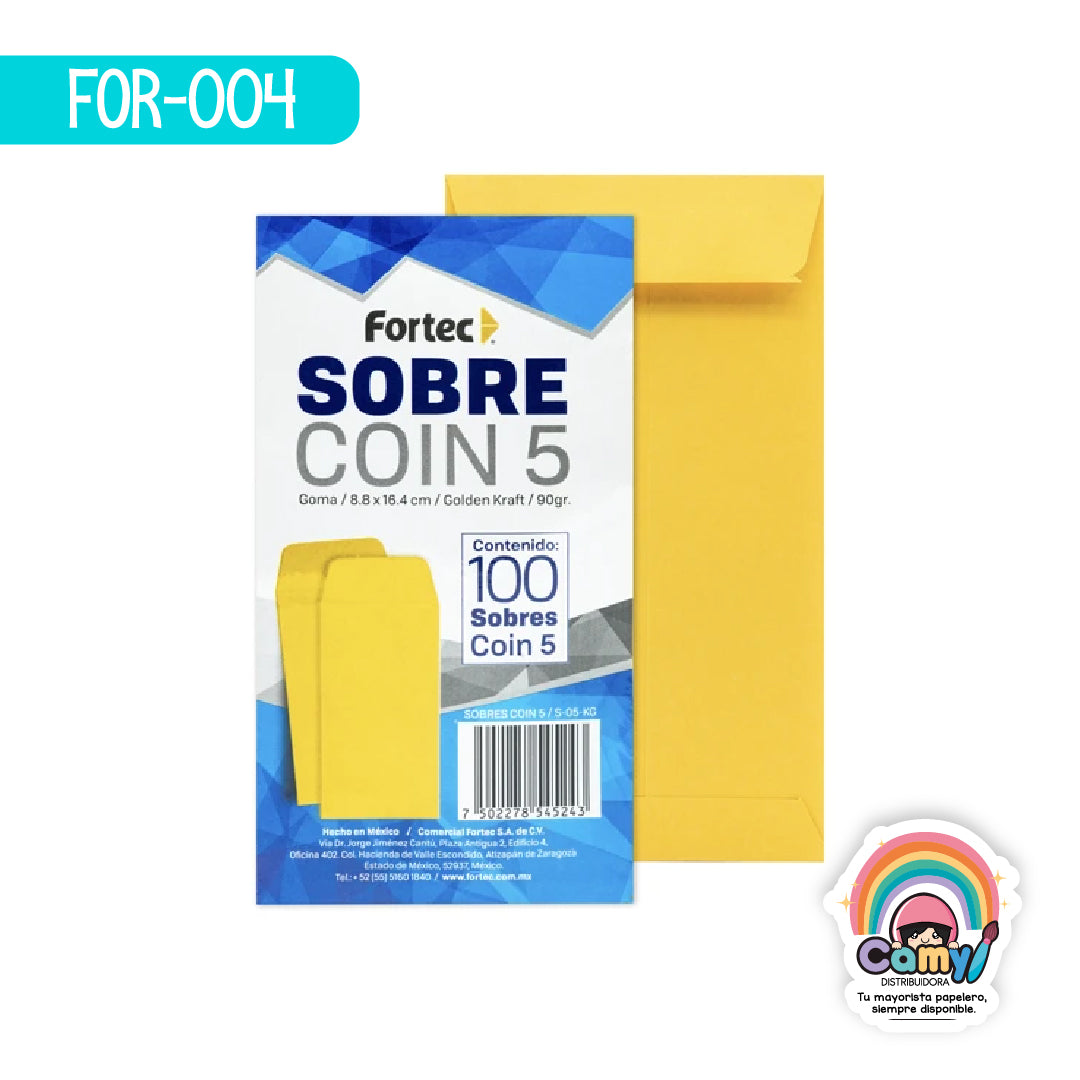FOR-004 SOBRE COIN 5 8.8X16.4CM KRAFT 90G C/100 FORTEC
