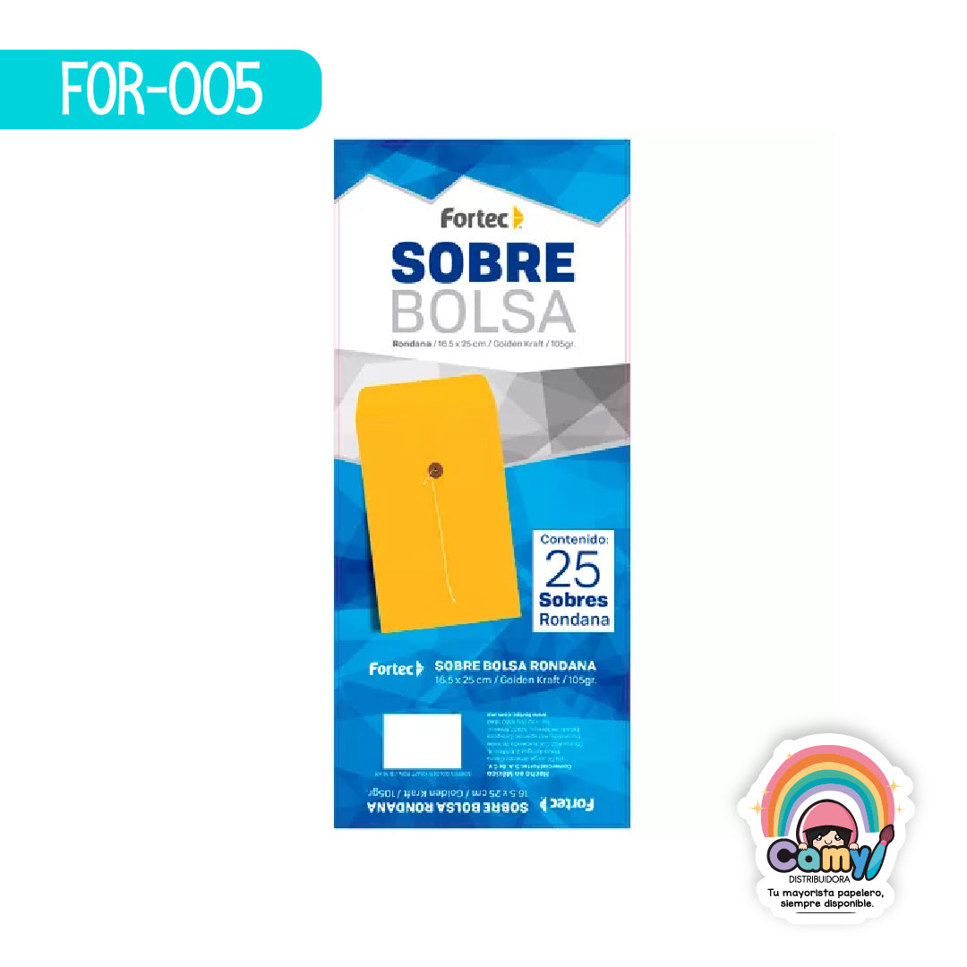 FOR-005 SOBRE BOLSA RON 16.5 X 25CM KRAFT 105G C/25 FORTEC