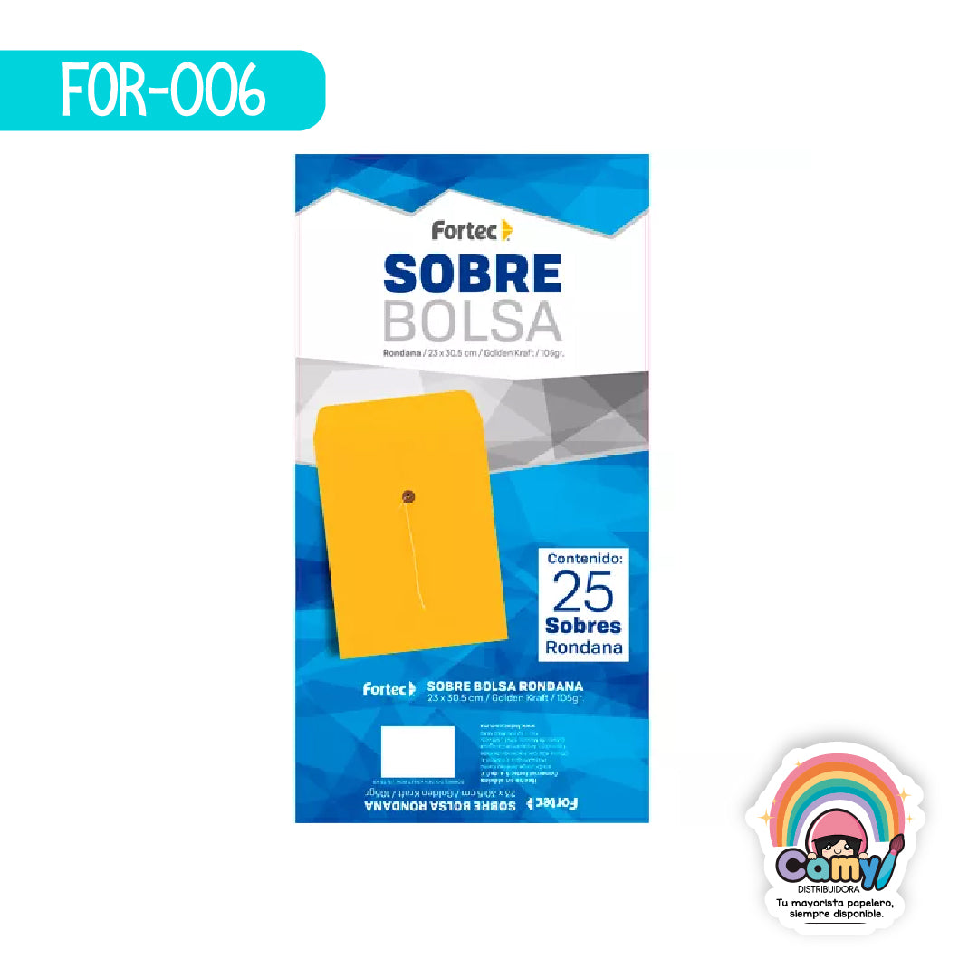 FOR-006 SOBRE BOLSA RON 23X30.5 KRAFT 105G C/25 FORTEC