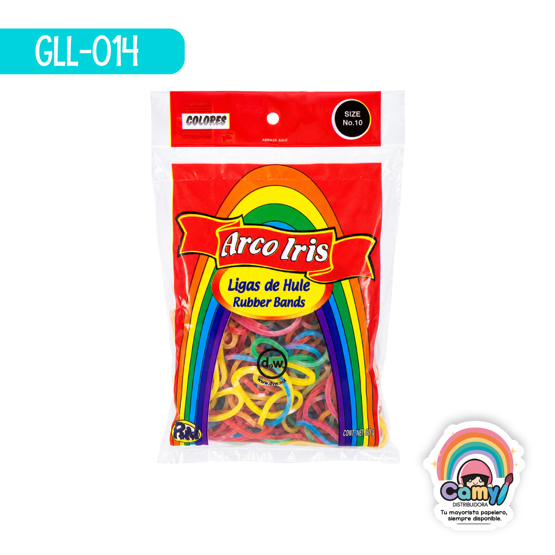 GLL-014 LIGA DE HULE N.10 COLORES 80 GR ARCO IRIS