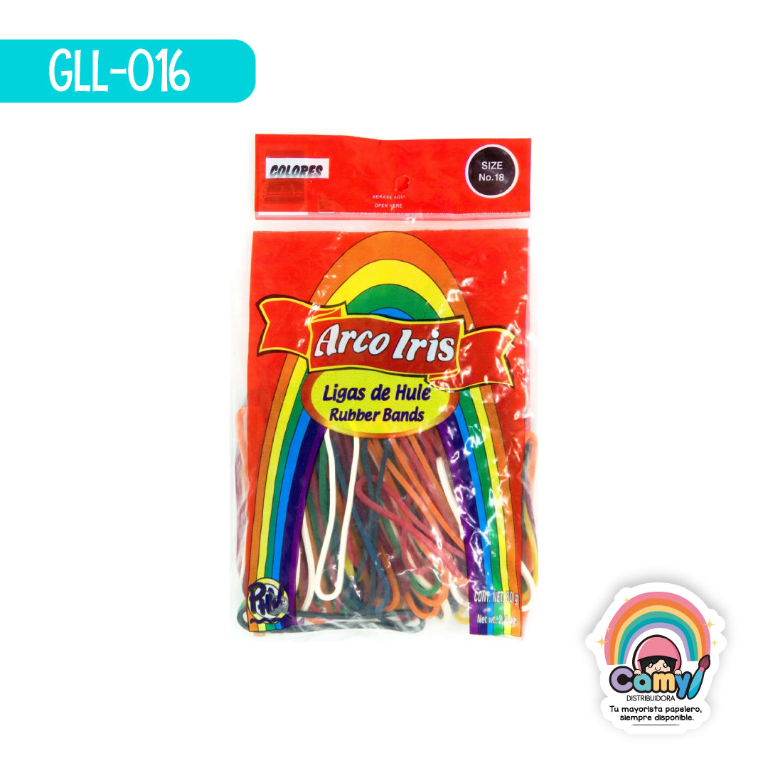 GLL-016 LIGA DE HULE N.18 COLORES 80 GR ARCO IRIS