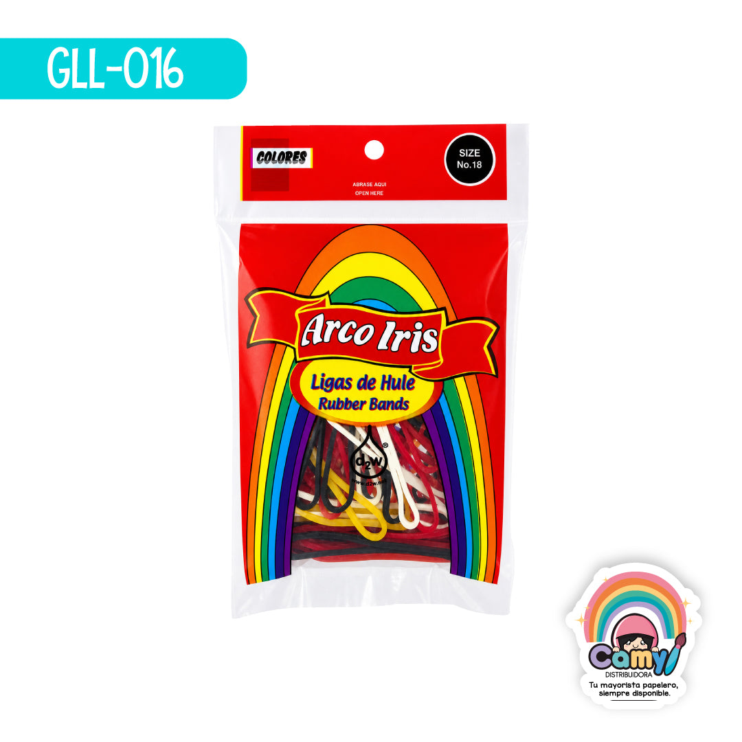 GLL-016 LIGA DE HULE N.18 COLORES 80 GR ARCO IRIS