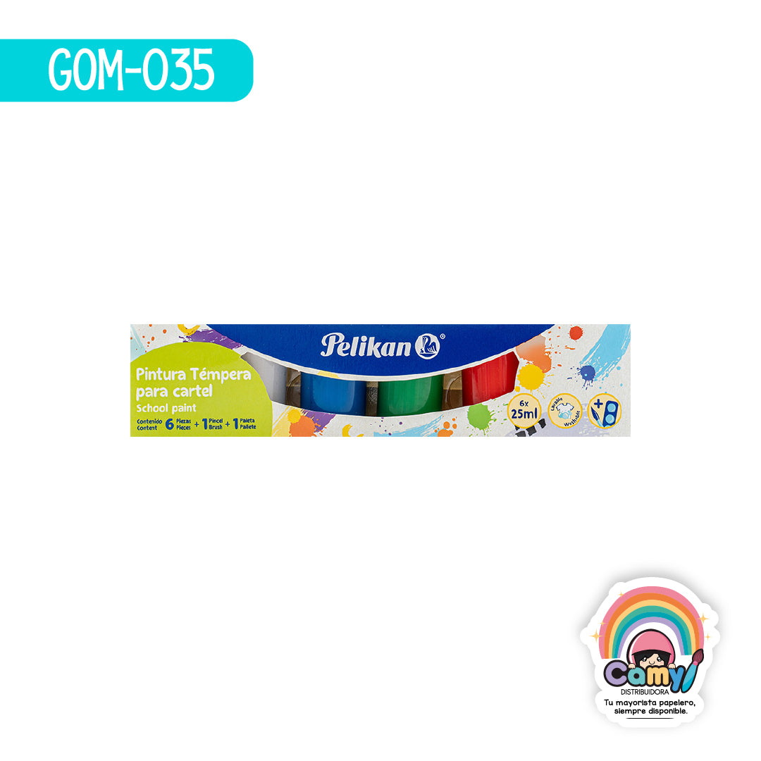 GOM-035 TEMPERA PARA CARTEL ESCOLAR C/6 20ML PELIKAN