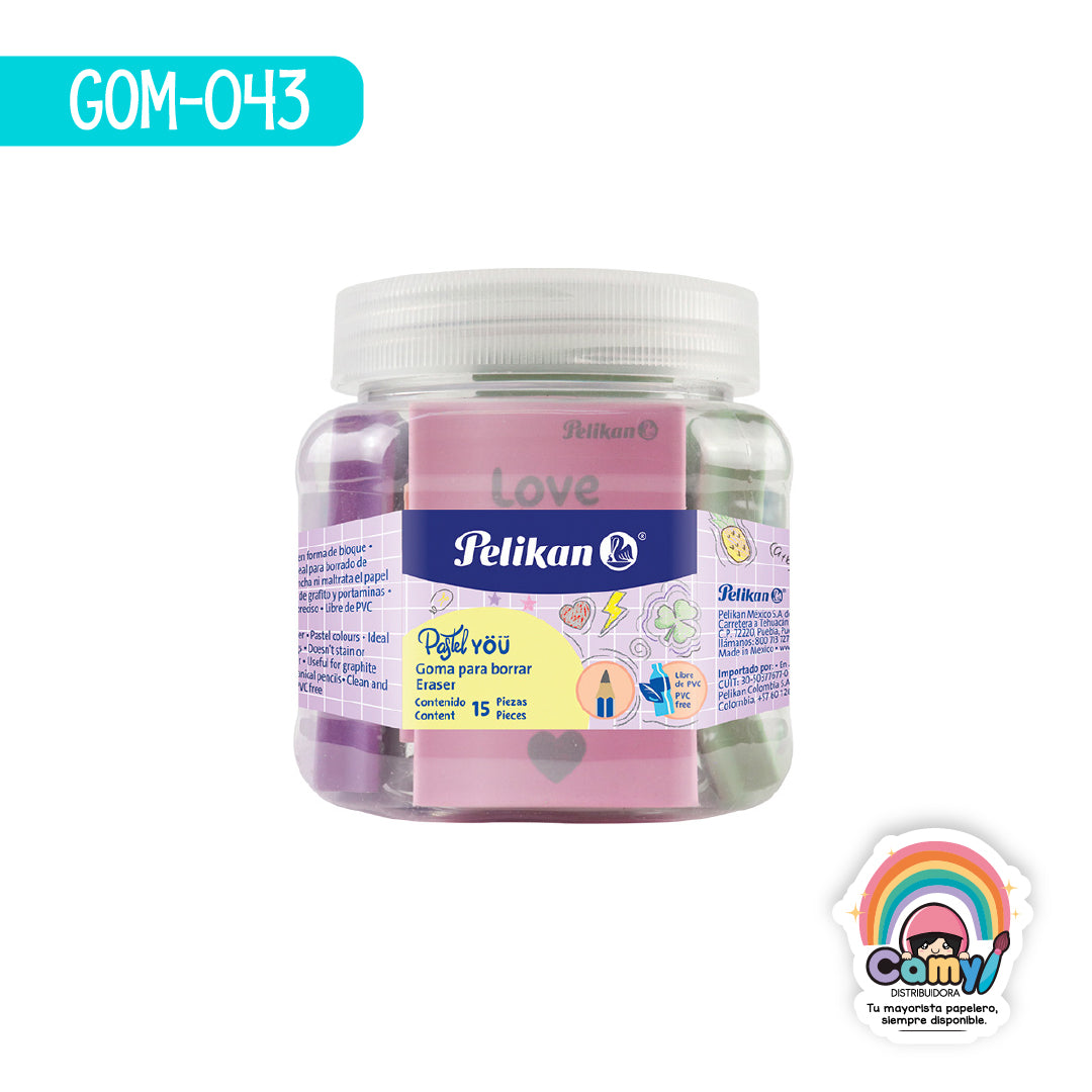 GOM-043 BARRIL 15 GOMAS PASTEL PELIKAN