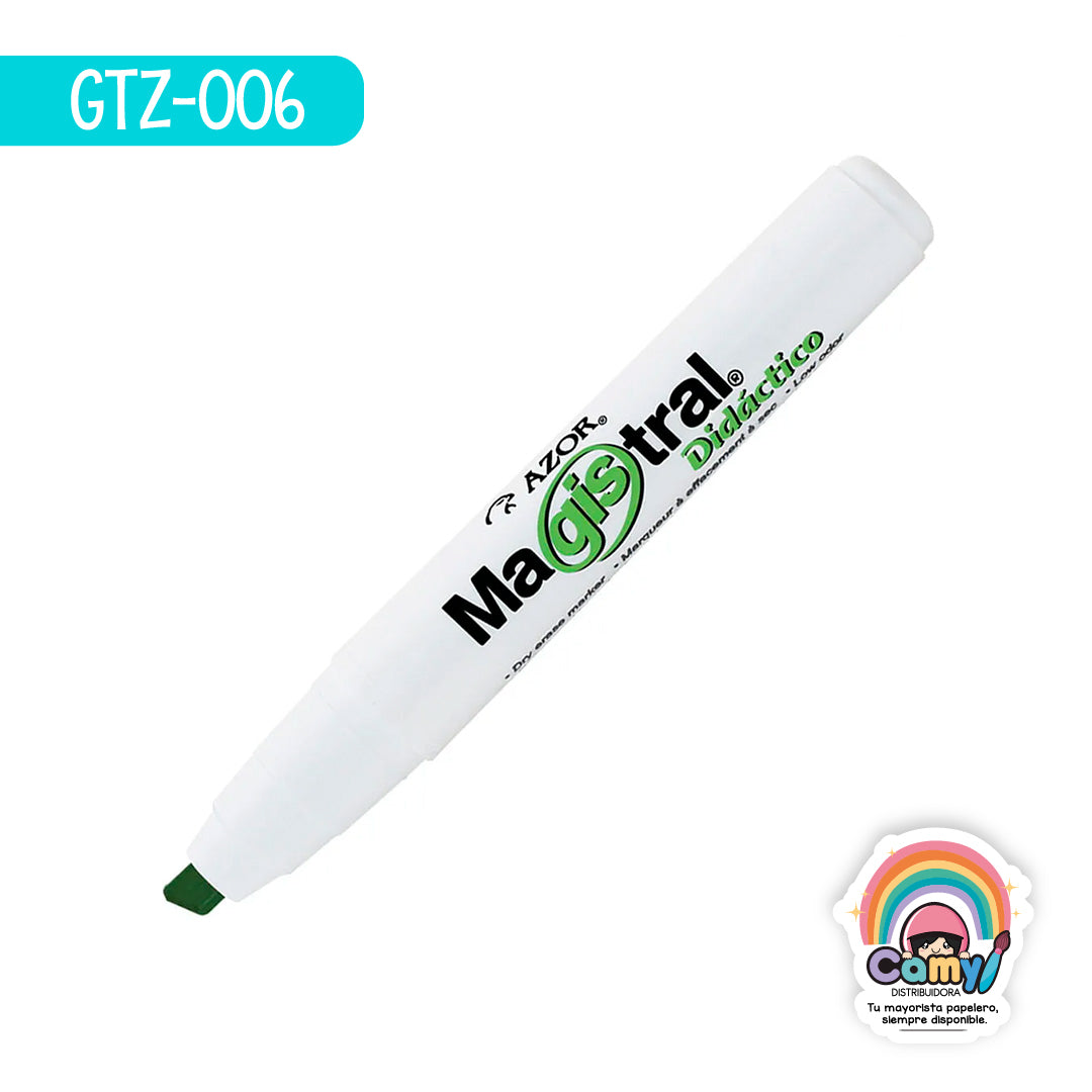 GTZ-006 MARCADOR PARA PIZARRON MAGISTRAL DIDACTICO VERDE 8 AZOR