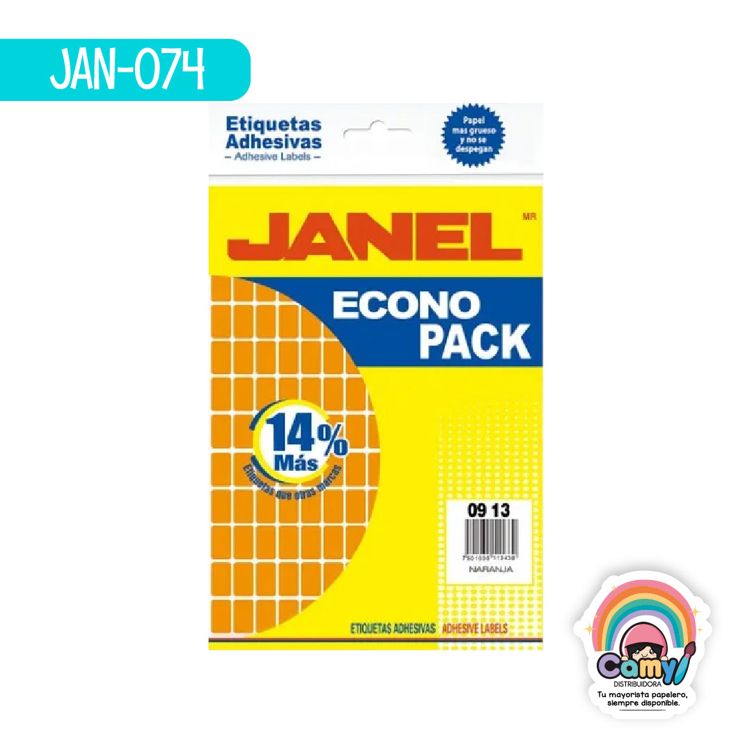 JAN-074 ETIQ ECONOPACK NARANJA 9MMX13MM JANEL