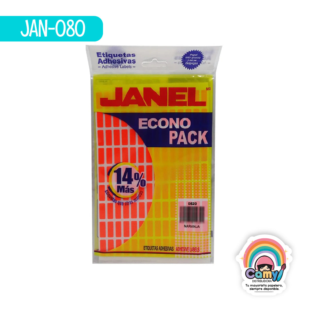 JAN-080 ETIQ ECONOPACK NARANJA 8MMX20MM JANEL