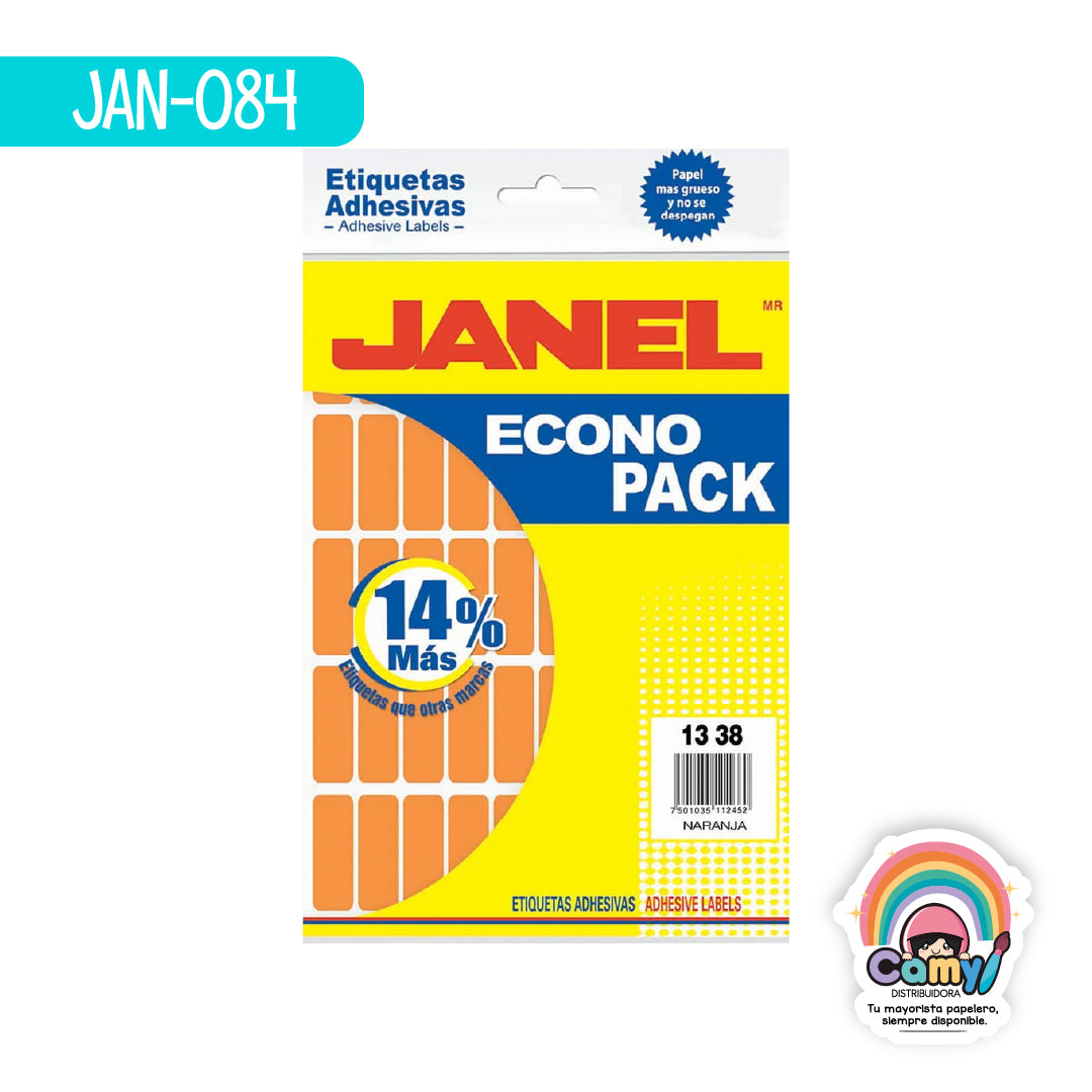 JAN-084 ETIQ ECONOPACK NARANJA 13MMX38MM JANEL