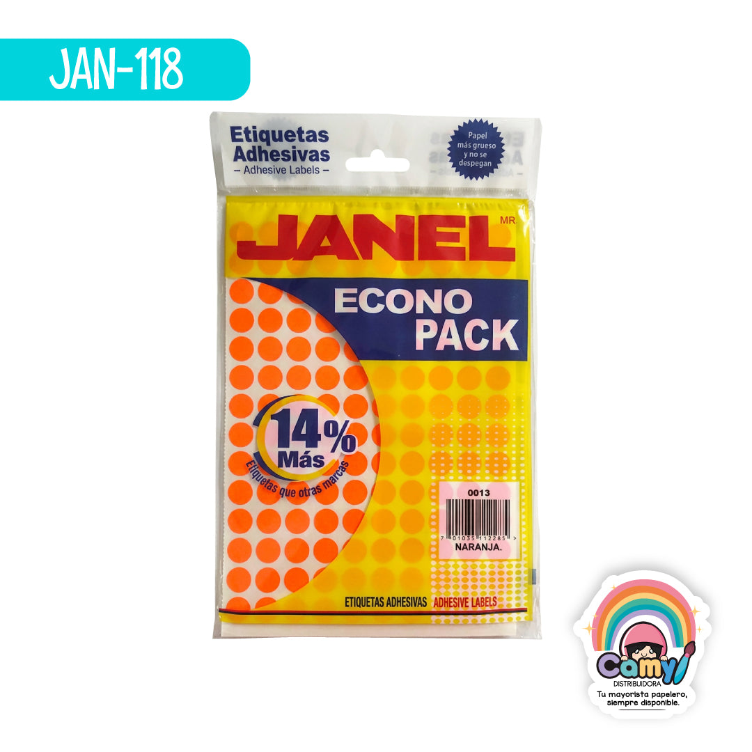 JAN-118 ETIQ ECONOPACK NARANJA 13MM JANEL