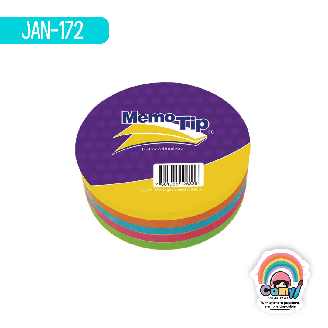 JAN-172 MEMOTIP CÍRCULO 3"X3"NEÓN250HJ JANEL