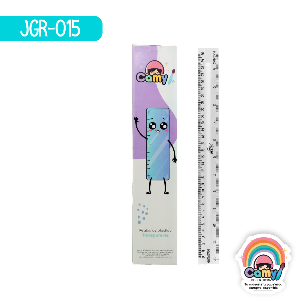 JGR-015 REGLA DE PLASTICO TRANSP CAMY C/25