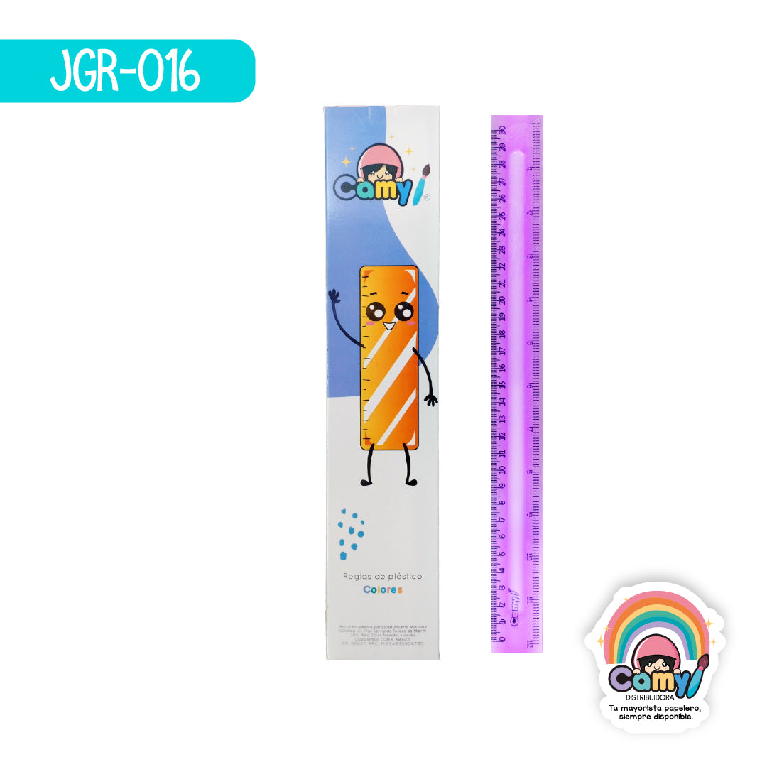 JGR-016 REGLA DE PLASTICO COLORES CAMY C/25
