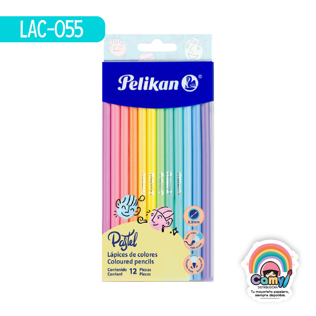 LAC-055 LPZ COLORES PELIKAN PASTEL C/12 LARGOS (3,3 MM)