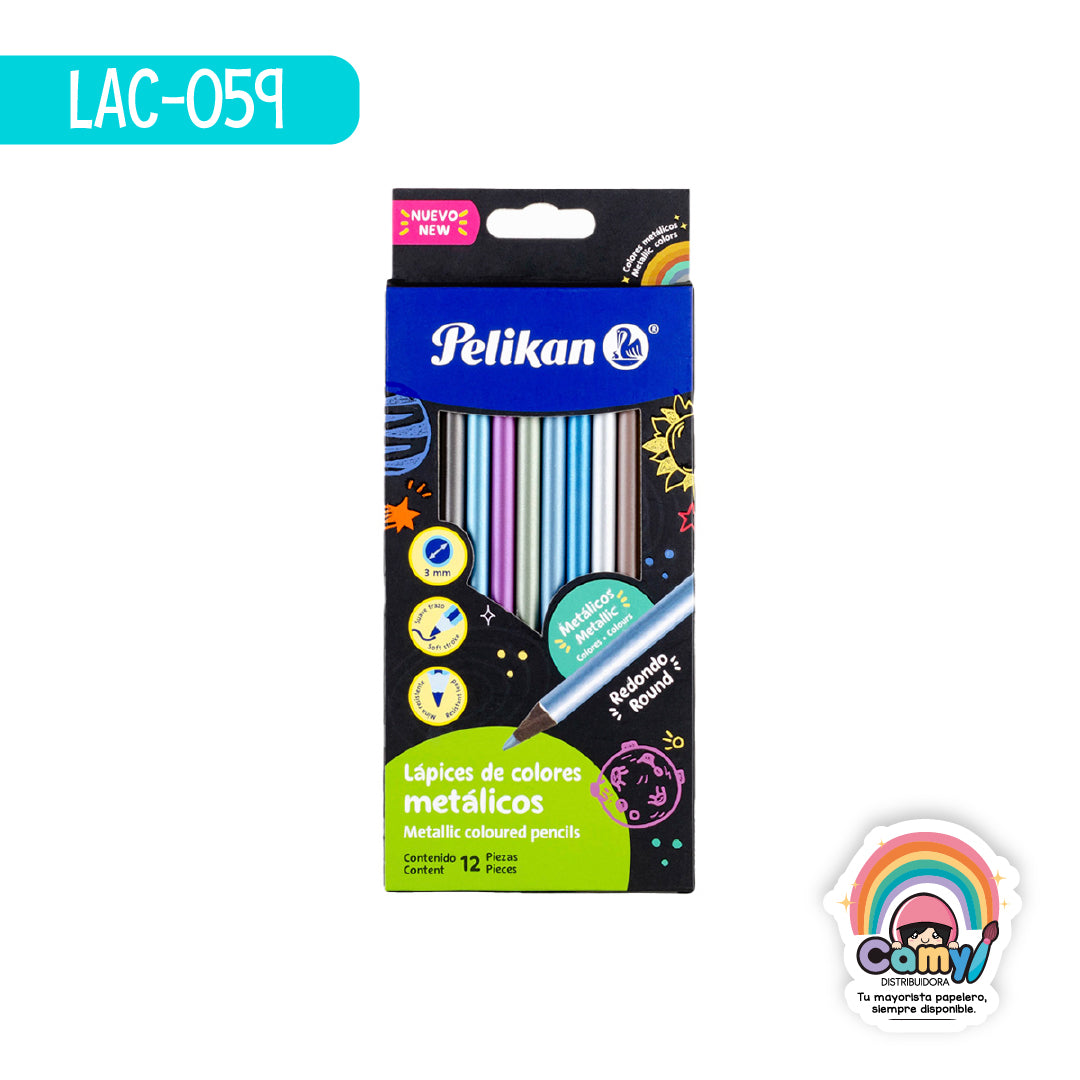 LAC-059 LPZ COLORES METALICOS C/12 LARGOS ( 2.9MM ) PELIKAN