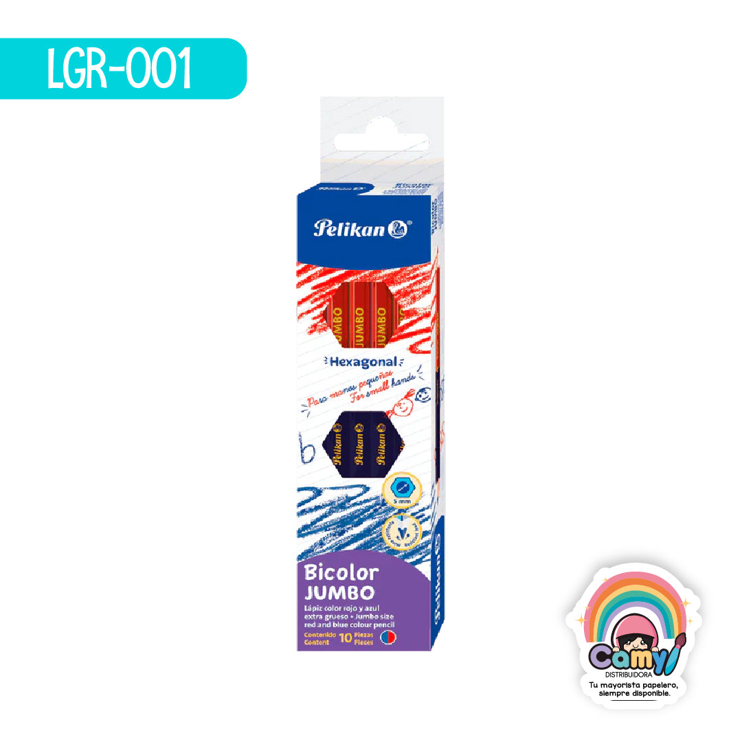 LGR-001 LPZ BICOLOR PELIKAN JUMBO C/10 ROJO/AZUL