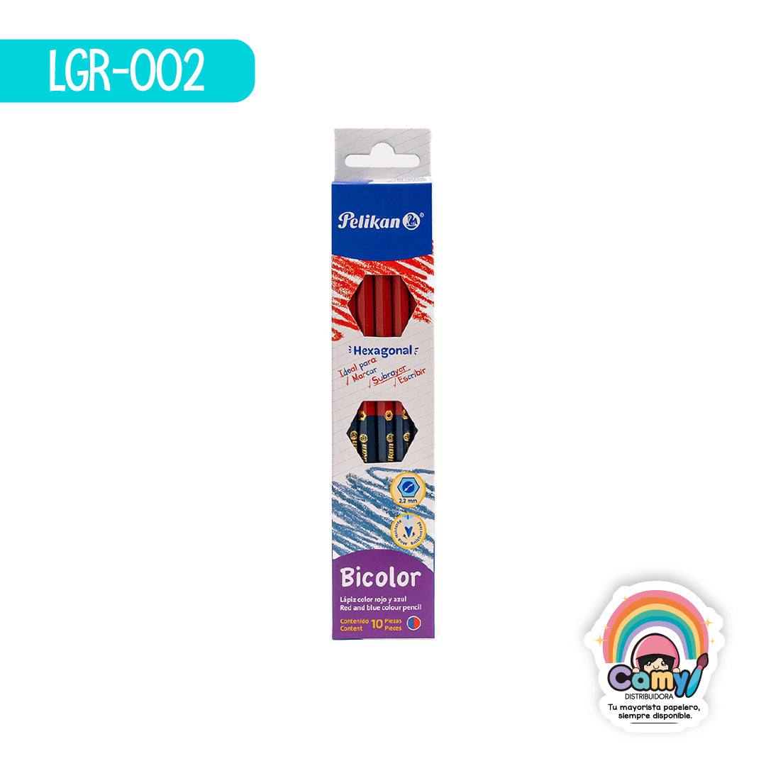 LGR-002 LPZ BICOLOR PELIKAN DELGADO C/10 ROJO/AZUL