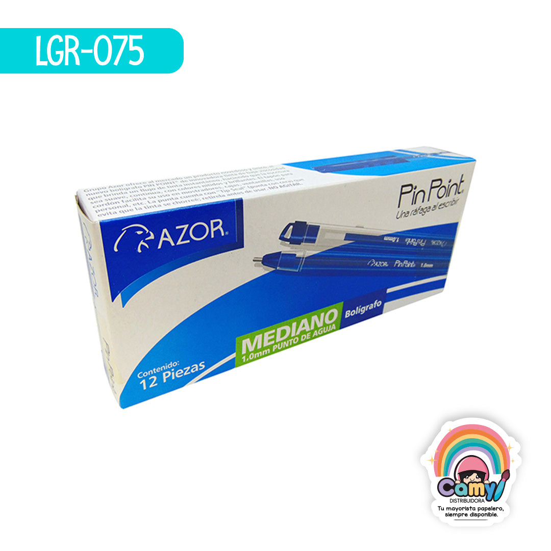 LGR-075 BOLIGRAFO MEDIANO PIN POINT AZUL C/12 AZOR