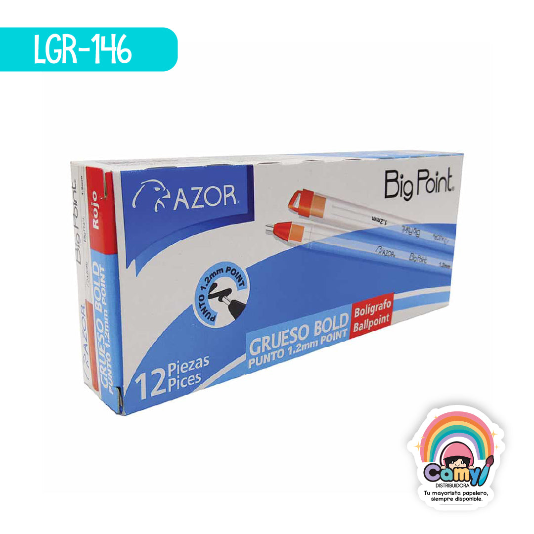 LGR-146 BOLIGRAFO BIG POINT PUNTO DE 1.2MM ROJO C/12 AZOR