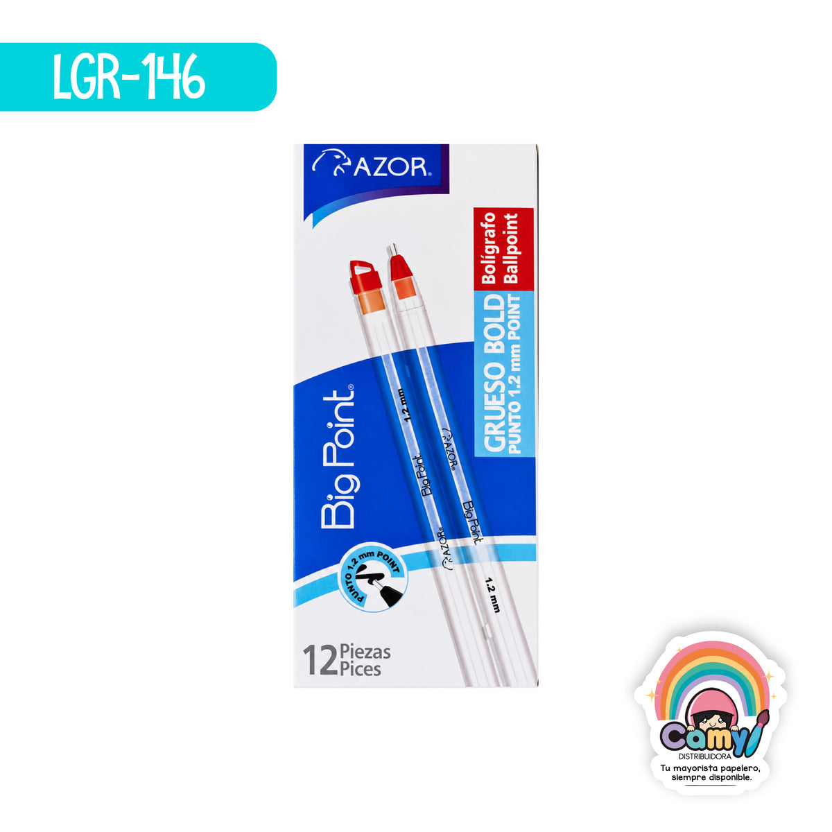 LGR-146 BOLIGRAFO BIG POINT PUNTO DE 1.2MM ROJO C/12 AZOR