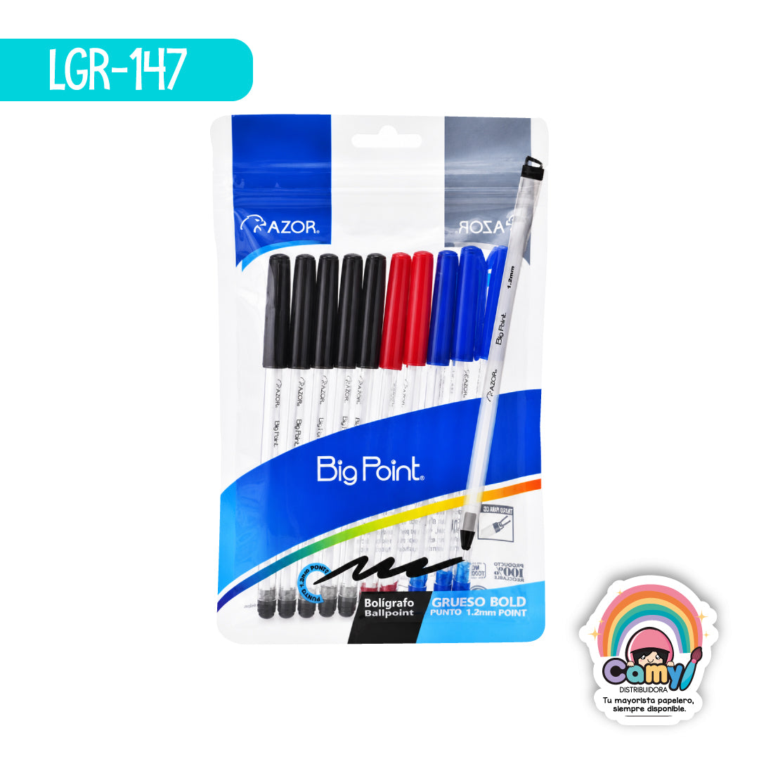 LGR-147 BOLIGRAFO BIG POINT 1.2MM BOLSA C/10(5NE 3AZ 2RO)