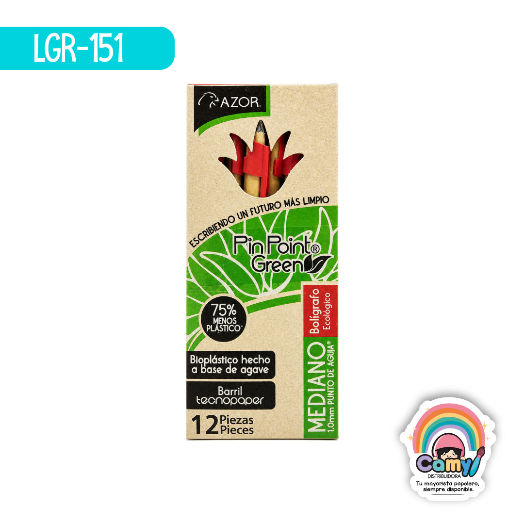 LGR-151 BOL. ECOLOGICO PIN POINT GREEN MEDIANO ROJO C/12 AZOR