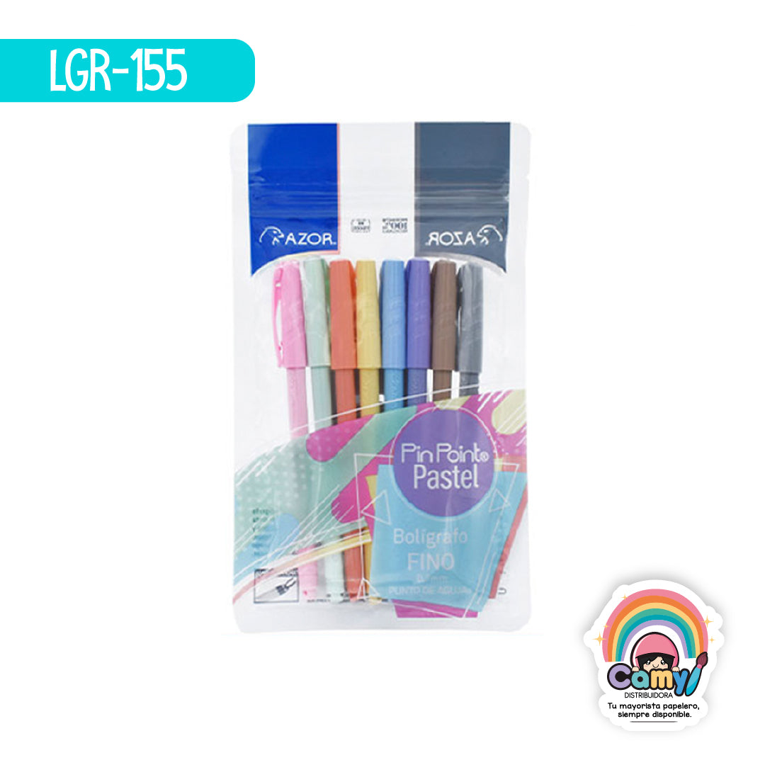 LGR-155 BOLIGRAFO PIN POINT PASTEL BOLSA C/8 AZOR